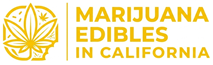 Gold logo with cannabis leaf icon and text "Marijuana Edibles in California